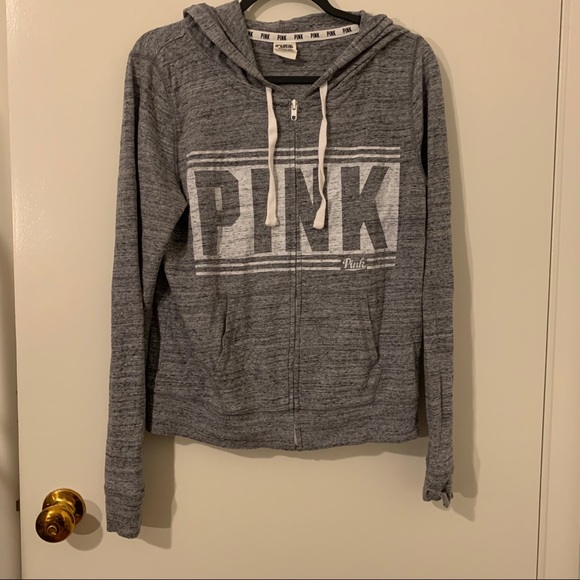 PINK Gray Zip Up Hoodie Size M - Picture 2 of 4